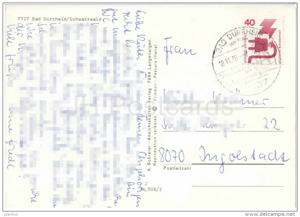 Bad Dürrheim im Schwarzwald , Höchstgelegenes Solbad Europas - 7737 - Germany - 1976 gelaufen - JH Postcards