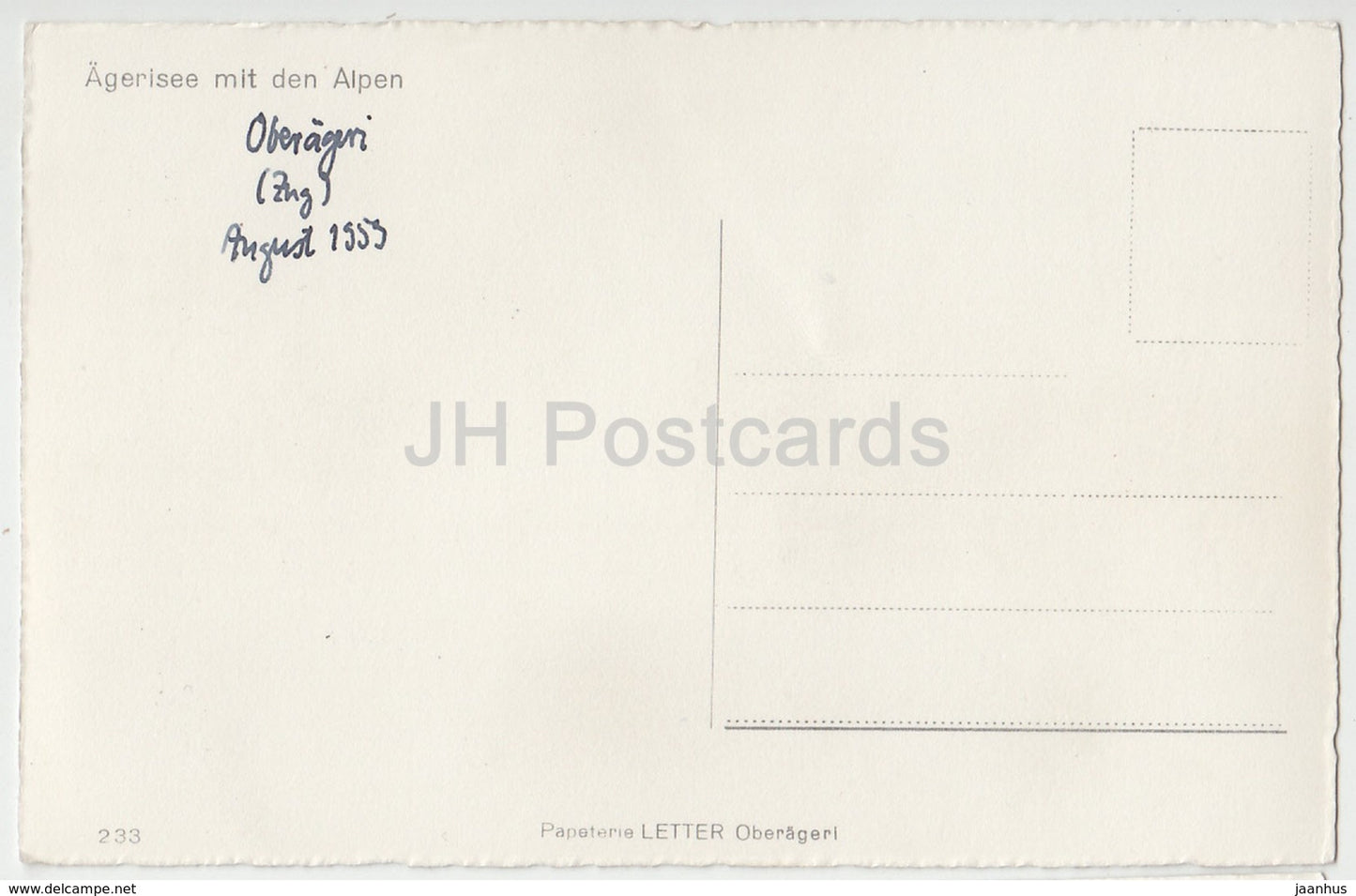 Agerisee mit den Alpen - 233 - Switzerland - 1959 - used