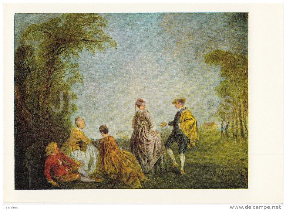 painting by Jean-Antoine Watteau - Inconvenient Situation - French art - 1983 - Russia USSR - unused - JH Postcards