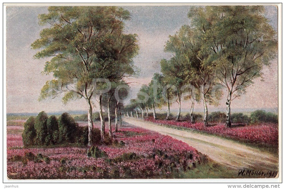 illustration by W. Müller - Road - landscape - AKFC 71 - old postcard - Germany - unused - JH Postcards