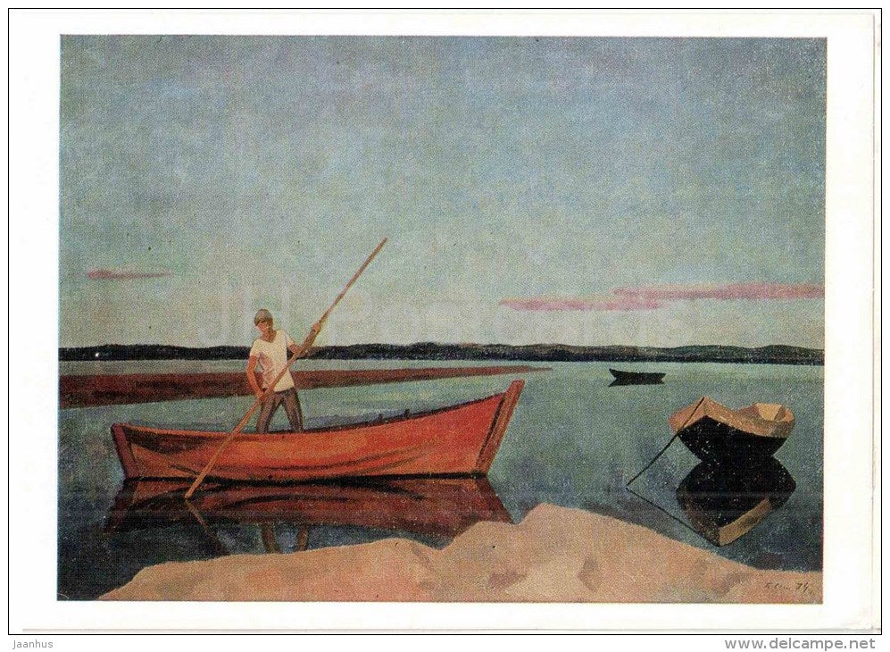 painting by P. Ossovsky - Golden Boats , 1974 - boat - soviet art - russian art - unused - JH Postcards