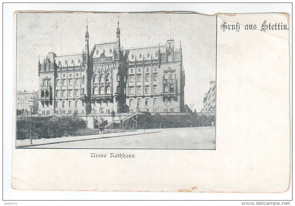 Neues Rathhaus - Gruss aus Stettin - new Town Hall - Germany - old postcard - unused - JH Postcards