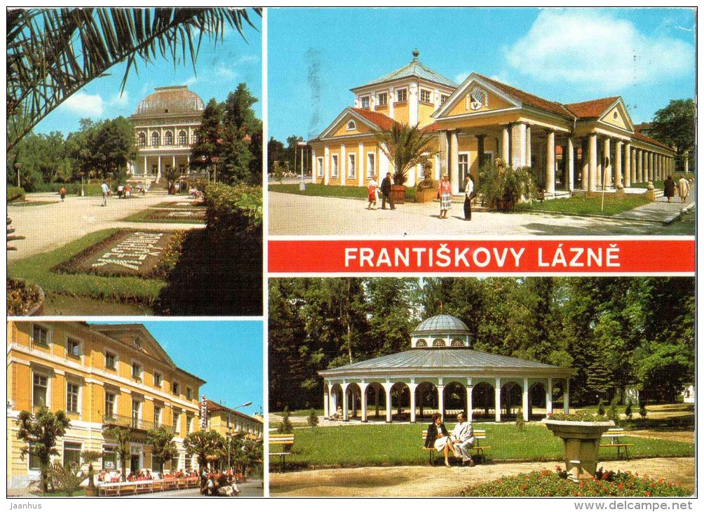 Frantiskovy Lazne - carbonic spa - social house - Luisa spring - Peace square - Czechoslovakia - Czech - used 1989 - JH Postcards