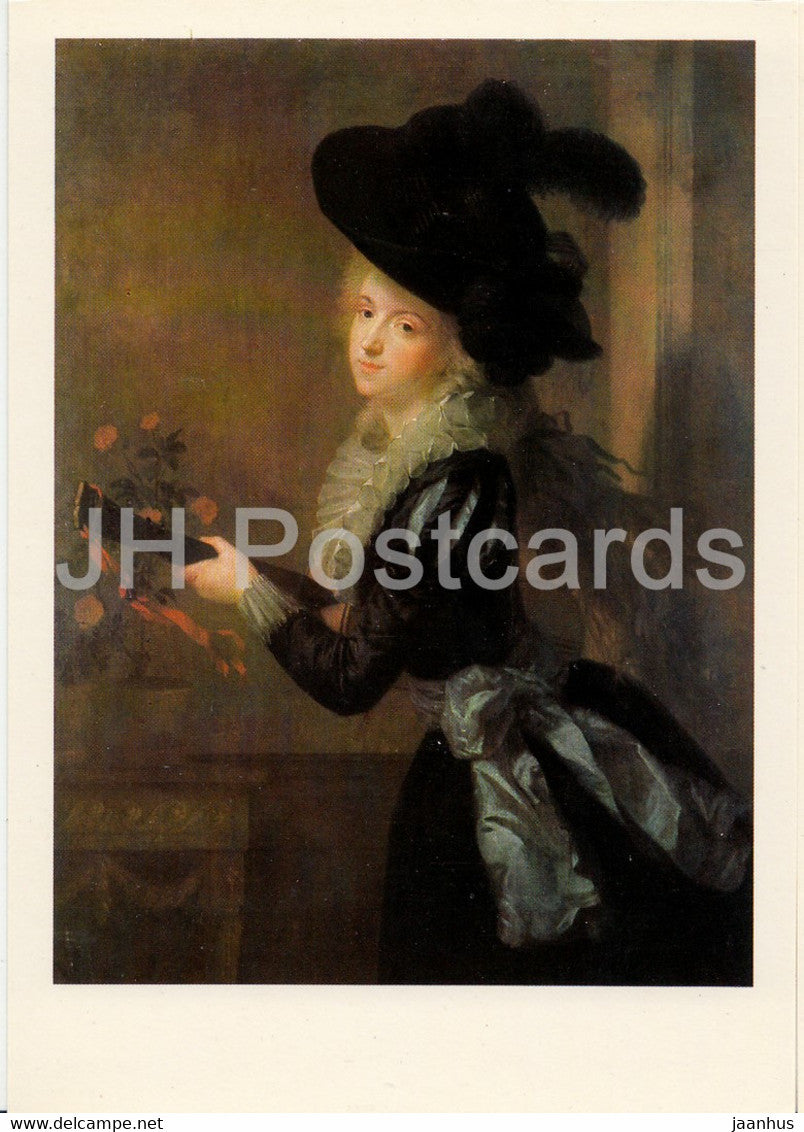 painting by Johann Friedrich August Tischbein - lute - Lautenspielerin - German art - DDR Germany - unused - JH Postcards