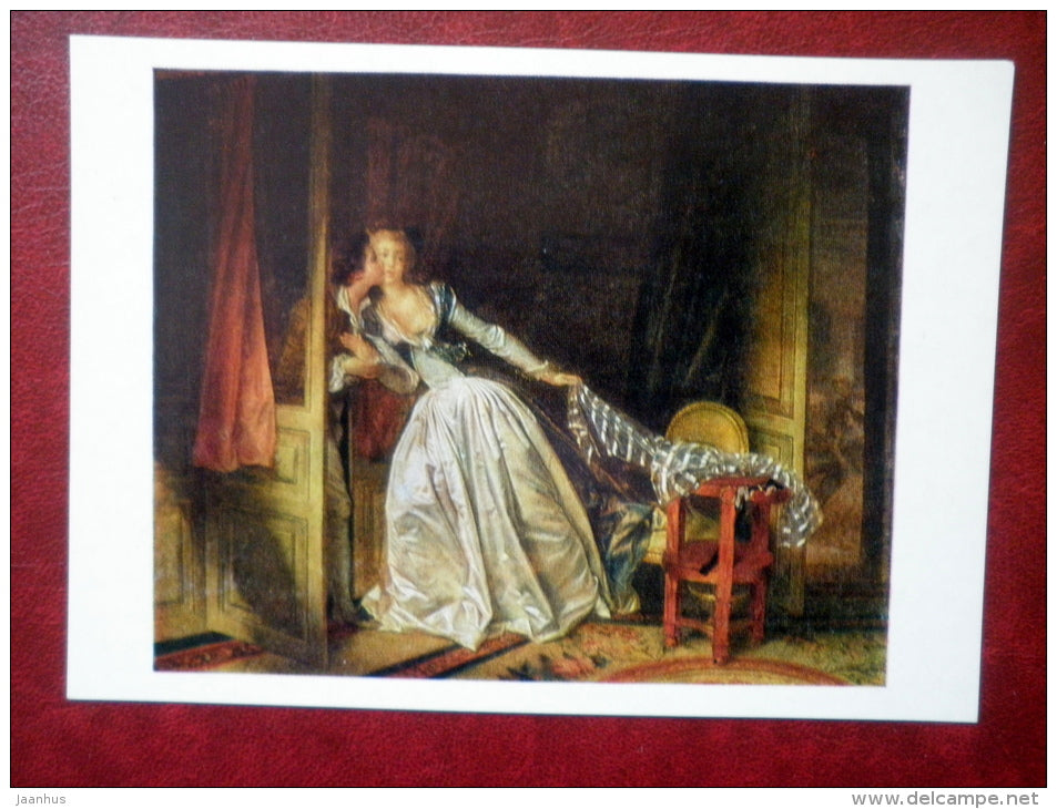 painting by Jean-Honoré Fragonard - Stolen Kiss - french art - unused - JH Postcards