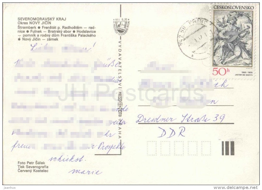 Novy Jicin - Town Hall - North Moravia - castle - monument - Czechoslovakia - Czech - used 1982 - JH Postcards