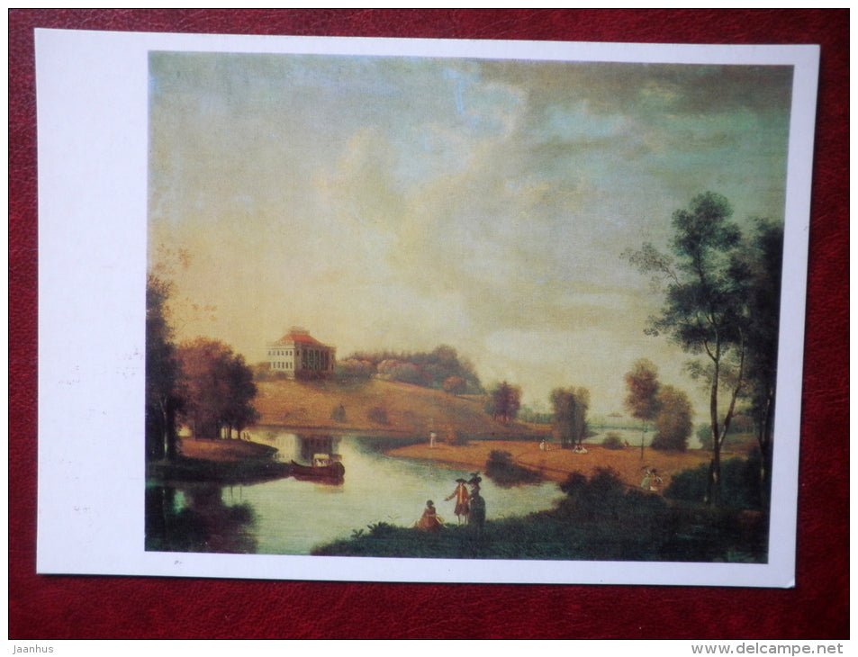 painting by Semyon Shchedrin , Manor of Demidov`s Sivoritsi near St. Petersburg , 1792  - boat - russian art - unused - JH Postcards