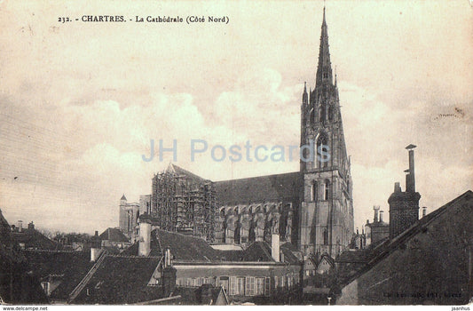 Chartres - La Cathedrale - Cote Nord - cathedral - 232 - old postcard - 1913 - France - used - JH Postcards