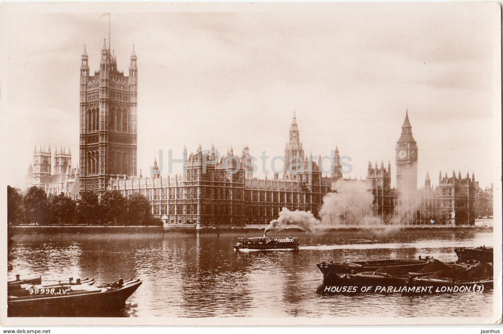 London - Houses of Parliament - steamer boat - Valentine - 98998 - old postcard - 1935 - England - United Kingdom - used - JH Postcards