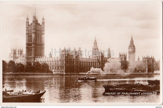 London - Houses of Parliament - steamer boat - Valentine - 98998 - old postcard - 1935 - England - United Kingdom - used - JH Postcards