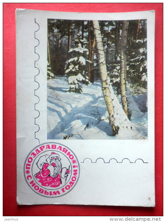 New Year Greeting Card - Winter Forest - Birch Trees - postal stationery card - 1967 - Russia USSR - used - JH Postcards