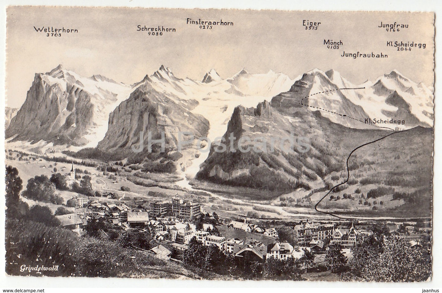 Grindelwald - Wetterhorn - Schreckhorn - Eiger - Monch - 1128 - Switzerland - old postcard - unused - JH Postcards