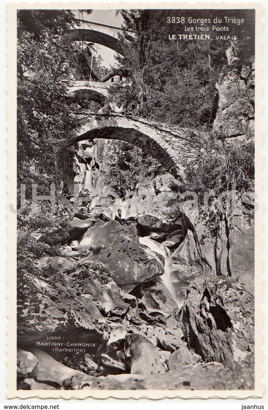 Gorges du Triege - Les Trois Ponts - Le Tretien - Valais - 3838 - Switzerland - 1958 - used - JH Postcards