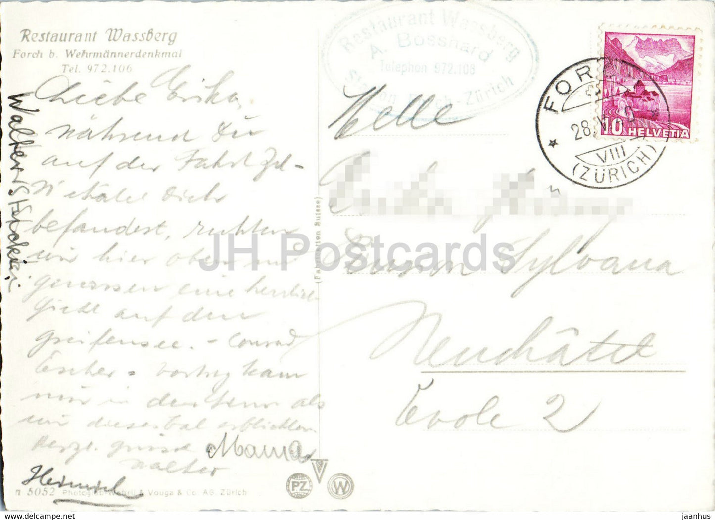 Kant Zurcher Wehrmanner Denkmal auf der Forch - monument - old postcard - 1940 - Switzerland - used