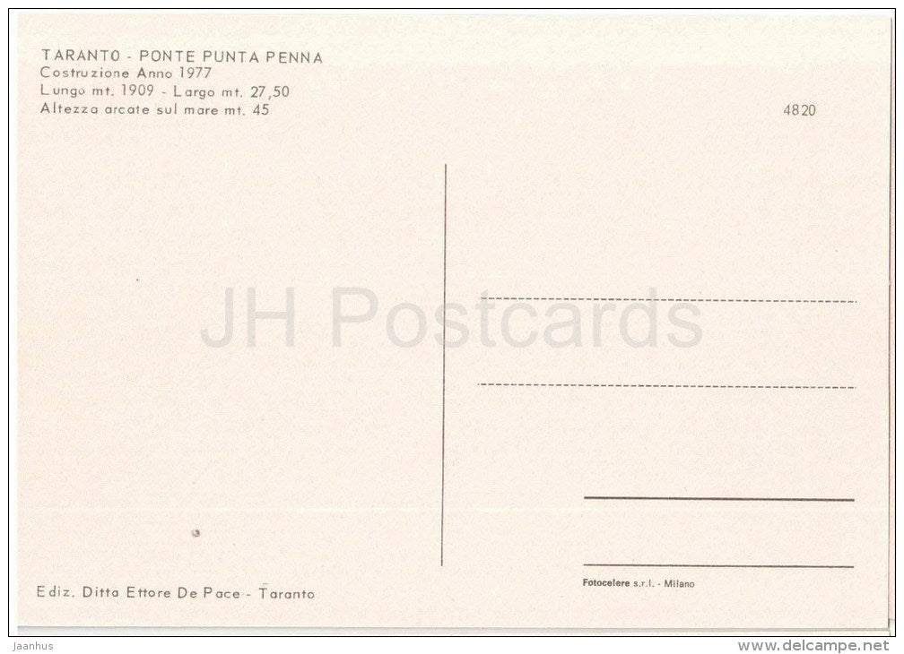 Ponte Punta Penna - boat - bridge - Taranto - Puglia - 4820 - Italia - Italy - unused - JH Postcards