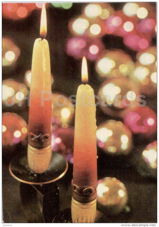 New Year Greeting Card - candles - decorations - 1971 - Estonia USSR - unused - JH Postcards