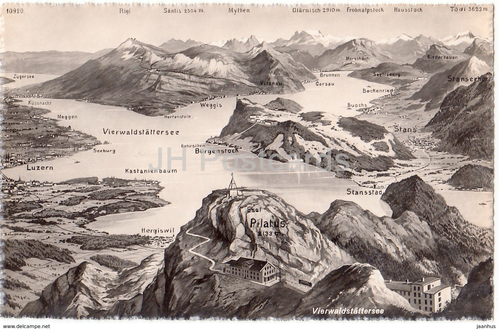 Vierwaldstattersee - Pilatus - Burgenstock -Stansstad - map - 10017 - Switzerland - old postcard - unused - JH Postcards