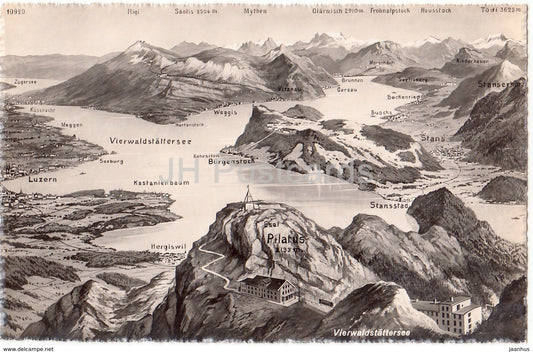 Vierwaldstattersee - Pilatus - Burgenstock -Stansstad - map - 10017 - Switzerland - old postcard - unused - JH Postcards