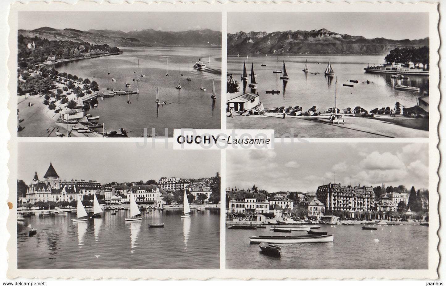 Ouchy Lausanne - boat - multiveiw - old postcard - Switzerland - unused - JH Postcards