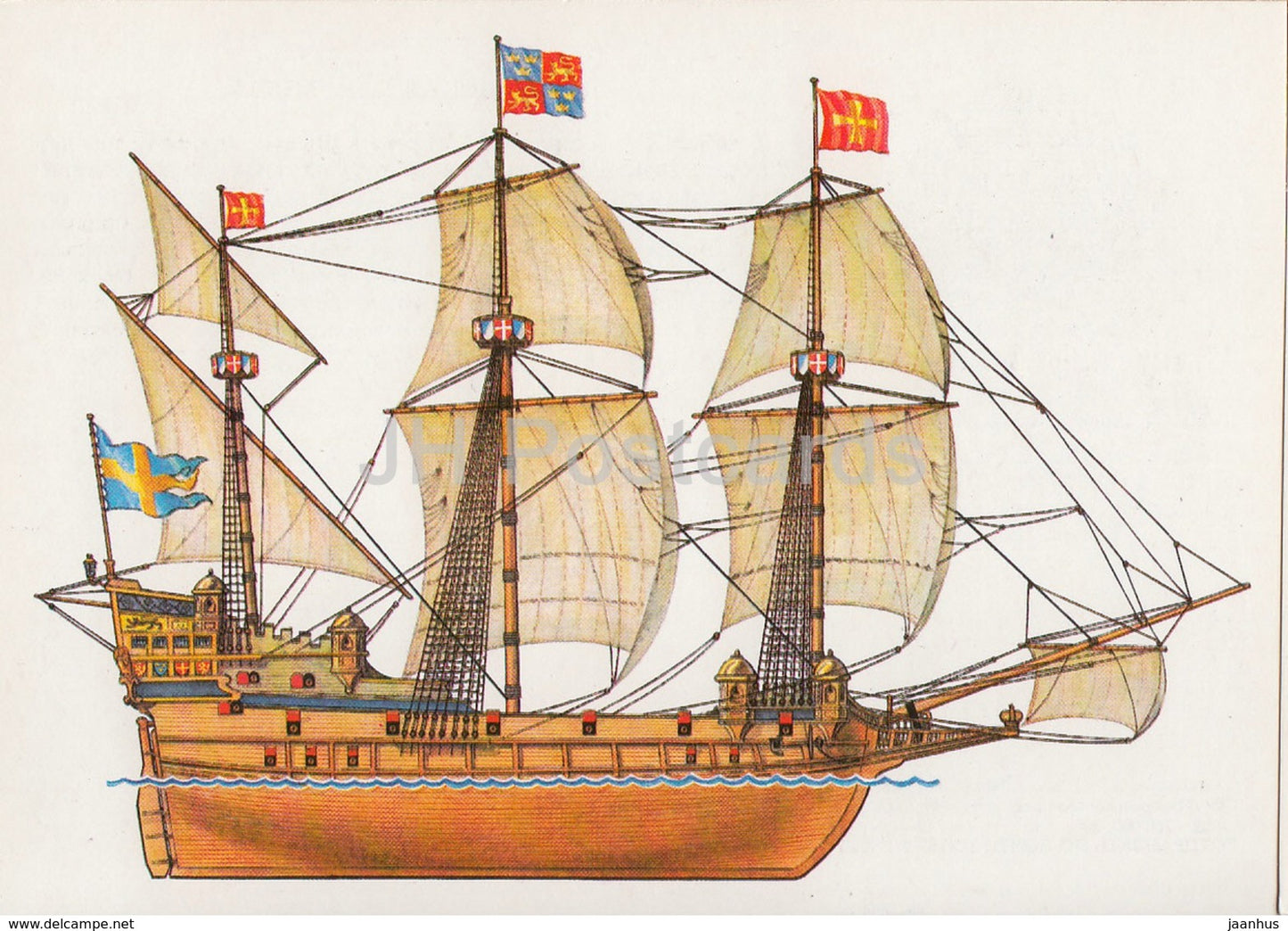 Swedish Caravel - sailing ship - illustration - 1989 - Russia USSR - unused - JH Postcards