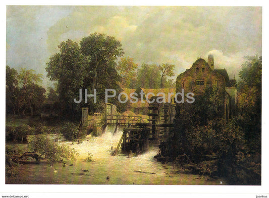 painting by Andreas Achenbach - Westfalische Muhle - watermill - German art - Germany DDR - unused - JH Postcards
