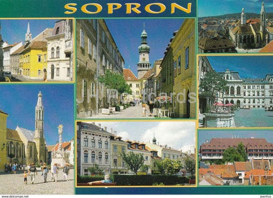 Sopron - square - church - street - multiview - 2001 - Hungary - used - JH Postcards