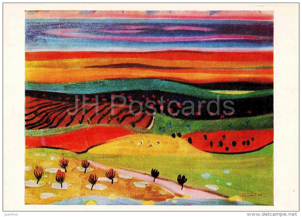 painting by M. Arutyunyan - A Warm Day - landscape - armenian art - unused - JH Postcards