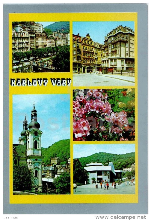 Spa - streets - architecture - flowers - Karlovy Vary - Karlsbad - Czech - Czechoslovakia - unused - JH Postcards