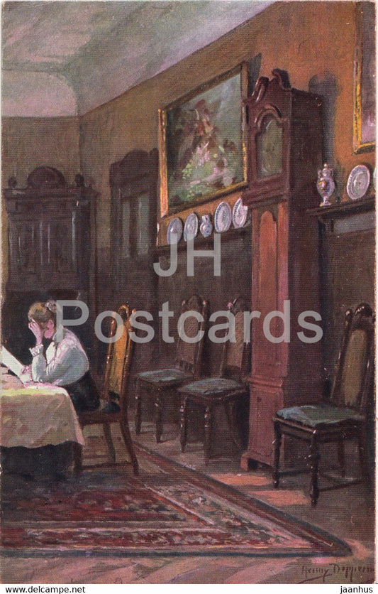 painting by Henriette Deppermann - Gute Nachricht - Deutsche Meister - 6159 - German art - old postcard Germany - unused - JH Postcards