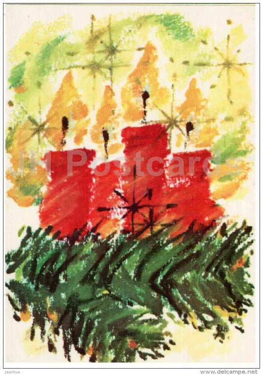 New Year Greeting Card  by A. Jõers - candles - illustration - 1979 - Estonia USSR - used - JH Postcards