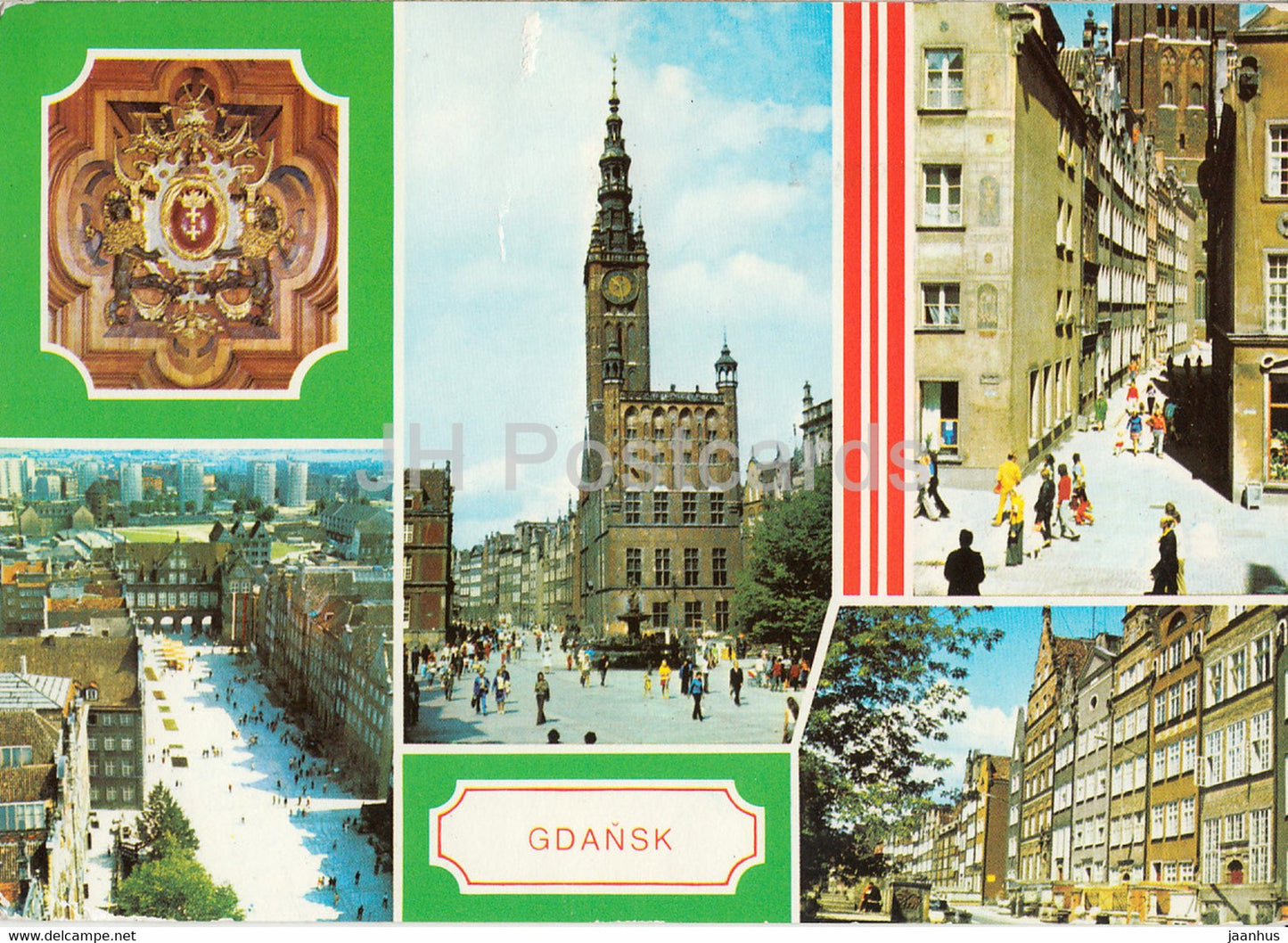 Gdansk - Market - Main Town Hall - Kaletnicza street - Swietego Ducha street - multiview - 1984 - Poland - used - JH Postcards