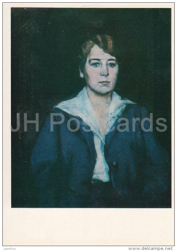 painting by S. Malyutin - Portrait of a Artist´s V. Shestakov Wife - woman - Russian art - 1985 - Russia USSR - un - JH Postcards