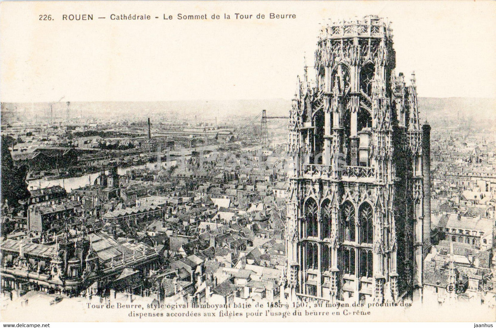 Rouen - Cathedrale - Le Sommet de la Tour de Beurre - cathedral - 226 - old postcard - France - unused - JH Postcards