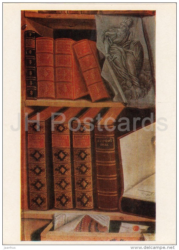 painting by P. Bogomolov - Books , 1737 - Still Life - Russian art - Russia USSR - 1981 - unused - JH Postcards