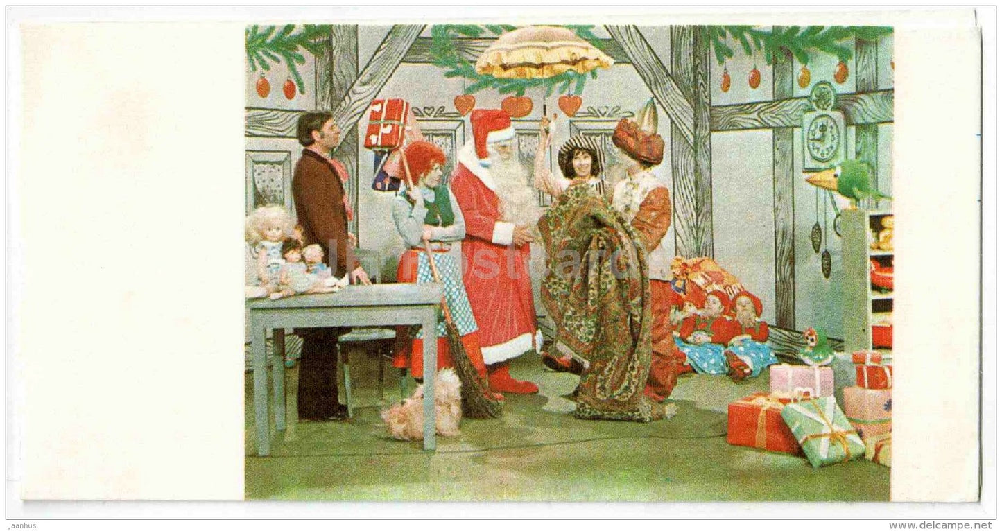 New Year Greeting Card - 2 - TV show - SantaClaus - 1980 - Estonia USSR - used - JH Postcards