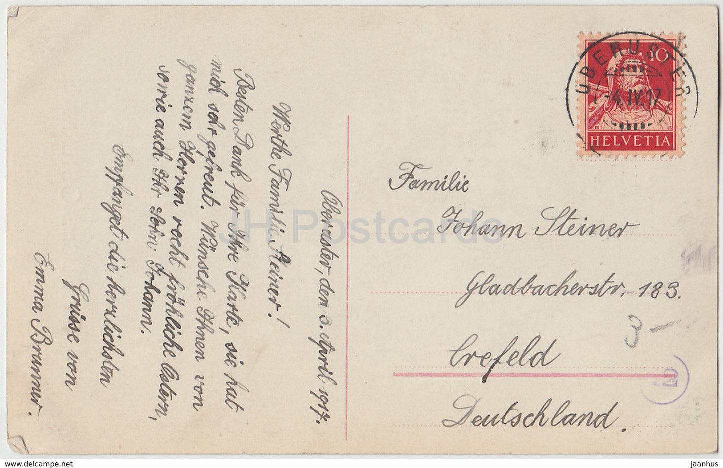 Easter Greeting Card - Frohliche Ostern - boy - chicken - old postcard - 1917 - Germany - used