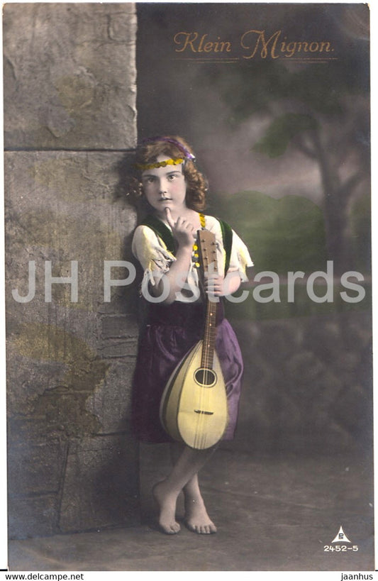 Klein Mignon - girl - children - mandolin - PH 2452-5 - old postcard - 1917 - Germany - used - JH Postcards