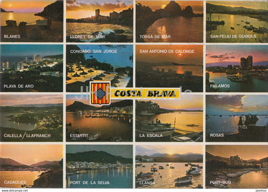 Costa Brava - Contraluces - Blanes - Lloret del Mar - Tossa de Mar - multiview - 1978 - Spain - used - JH Postcards