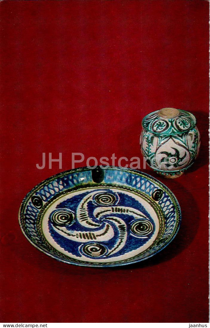 Lagand plate by B. Mavlianov - folk art - Tajik art - Tajikistan art - 1977 - Russia USSR - unused - JH Postcards