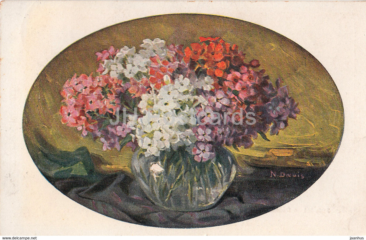 flowers in a vase - illustration - Serie 714 - Dessins - old postcard - 1922 - used - JH Postcards