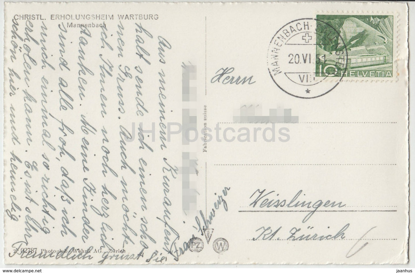 Christl. Erholungsheim Wartburg - Mannenbach - 02787 - Switzerland - 1951 - used