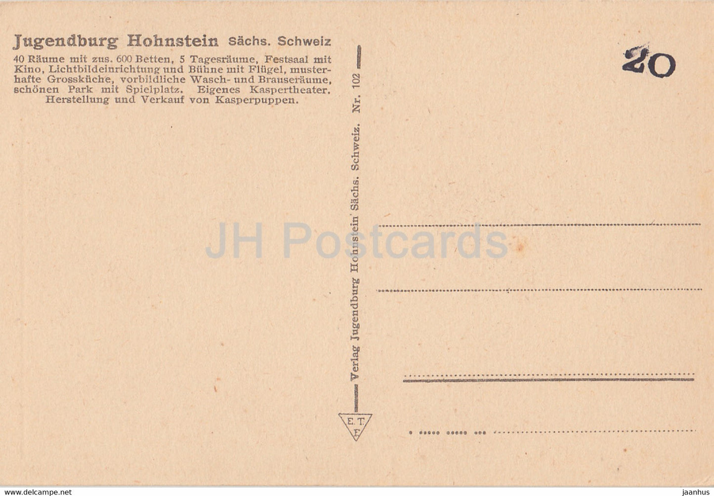 Jugendburg Hohnstein - Sachs Schweiz - 102 - carte postale ancienne - Allemagne - inutilisée