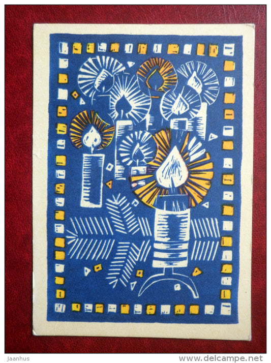 New Year Greeting Card - by A. Jõers - candles - 1968 - Estonia USSR - unused - JH Postcards