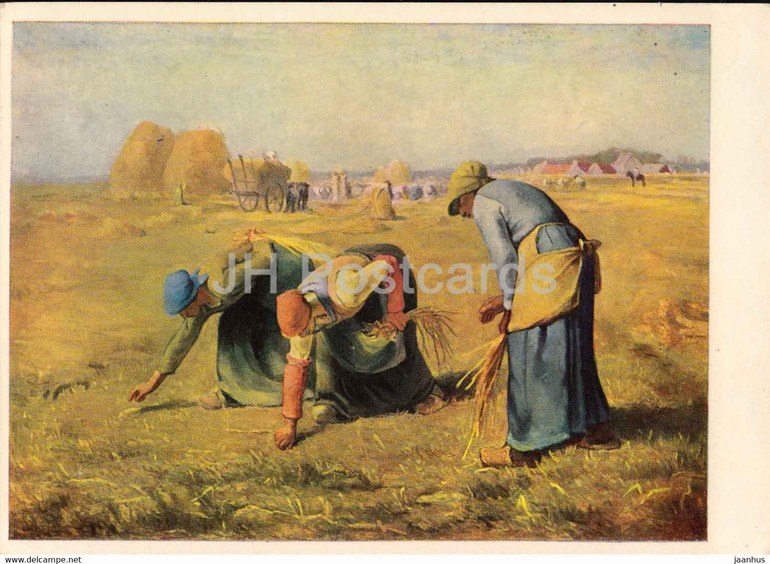 painting by Francoise Millet - Die Ahrenleserinnen - The Gleaners - French art - Germany DDR - unused - JH Postcards