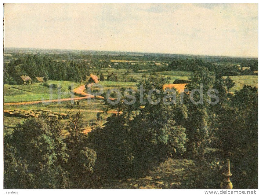 view from the tower of Cesvaine secondary school - old postcard - Latvia USSR - unused - JH Postcards