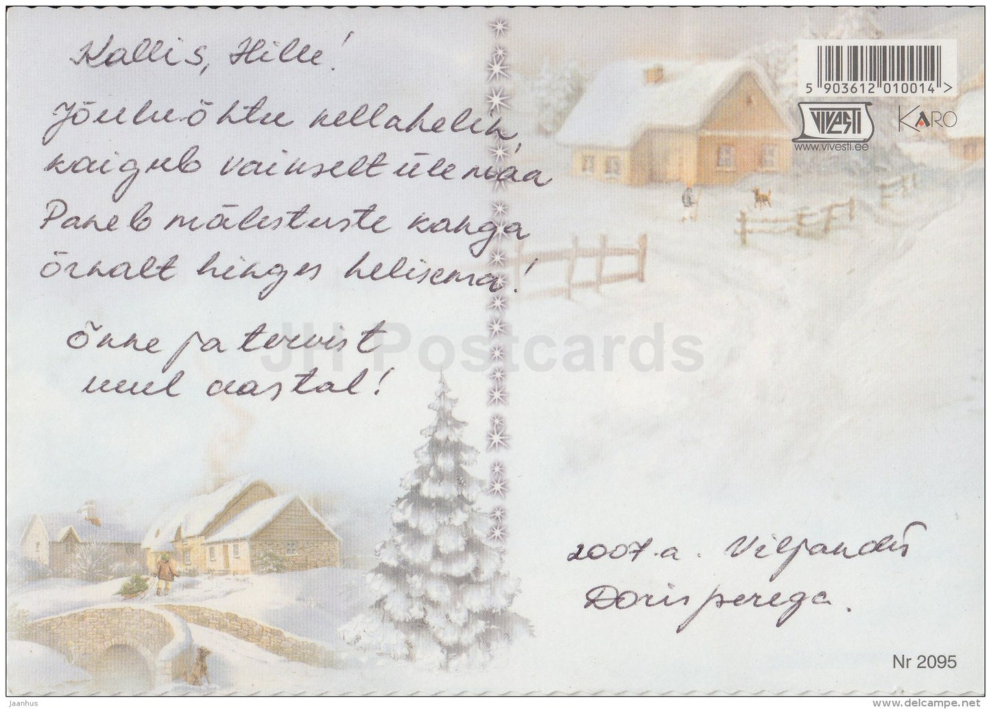 Christmas Greeting Card - church - horse sledge - illustration - Estonia - used in 2007 - JH Postcards