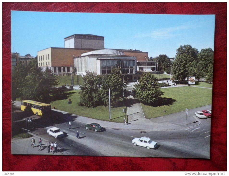 Tartu - theatre Vanemuine - transport - cars - bus - 1985 - Estonia - USSR - unused - JH Postcards