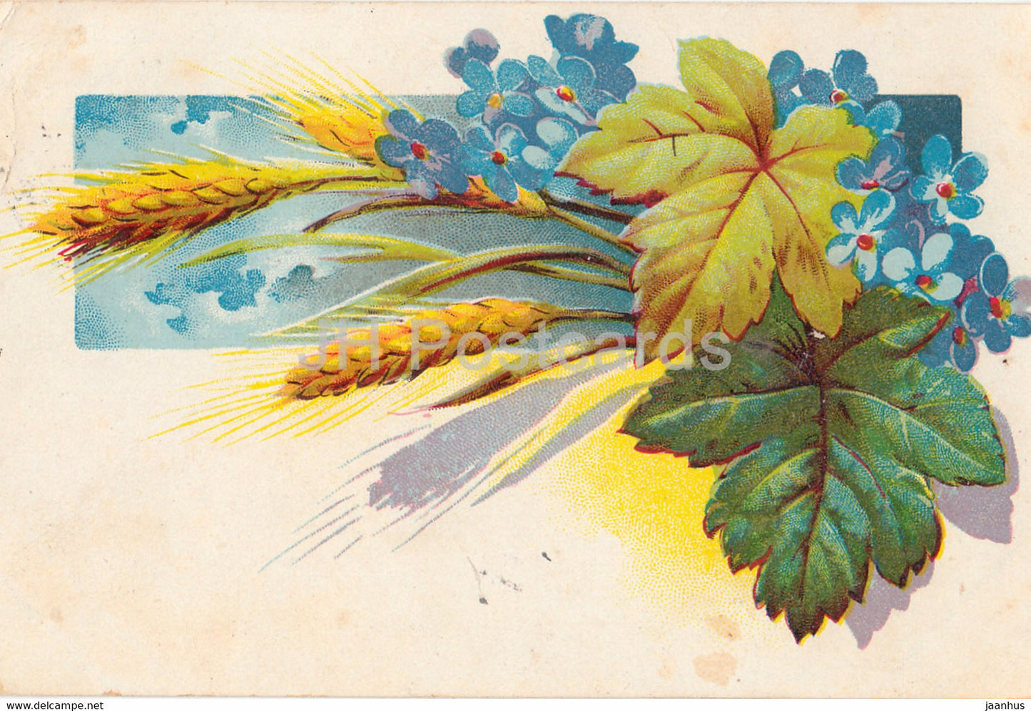 flowers - corn - illustration - HWB SER 2834 - old postcard - 1916 - Germany - used - JH Postcards