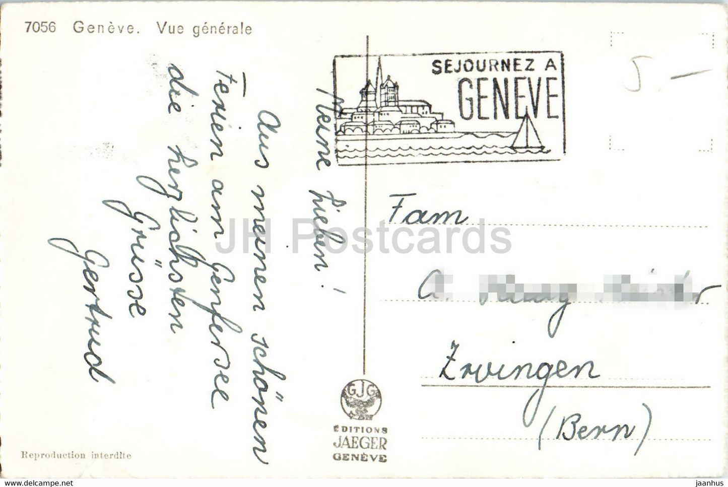 Geneva - Geneve - Vue Generale - ship - 1 - 7056 - old postcard - Switzerland - used