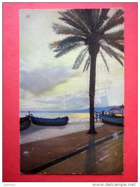 illustration - boat - palm tree - Photochromie - serie 323 - circulated in Estonia Tallinn 1934 - JH Postcards